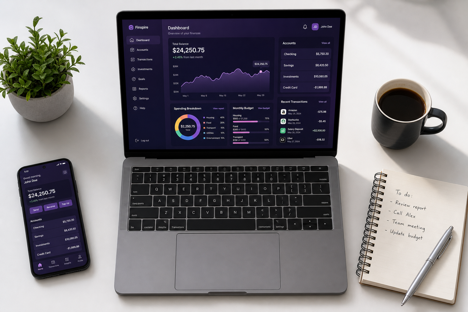 Truist OneView dashboard showing account balances, spending breakdown, and goals