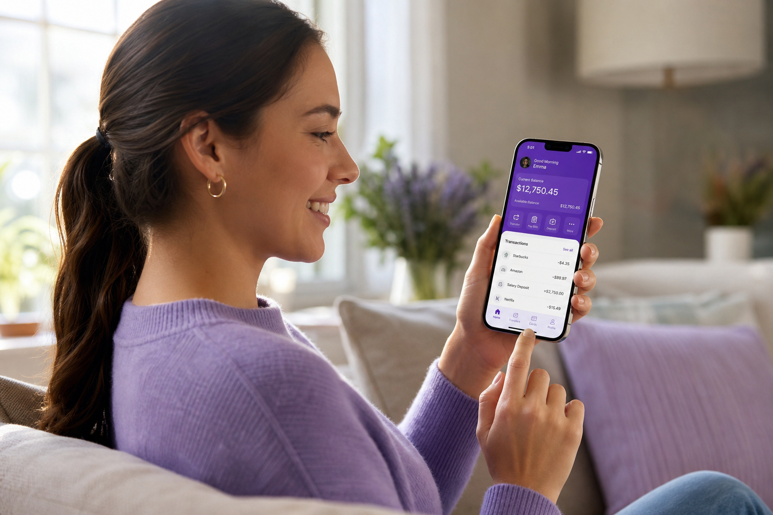 Customer viewing the Truist one view dashboard on a mobile phone